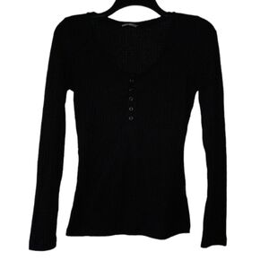 Black waffle long sleeve top